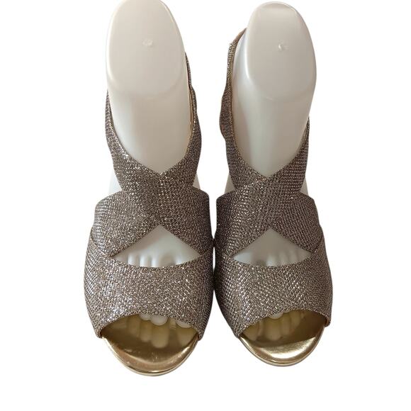 Bandolino Sparkly Metallic Dressy Heels 8 Gold Elastic Slingback Prom Dance Hoco - Picture 10 of 11